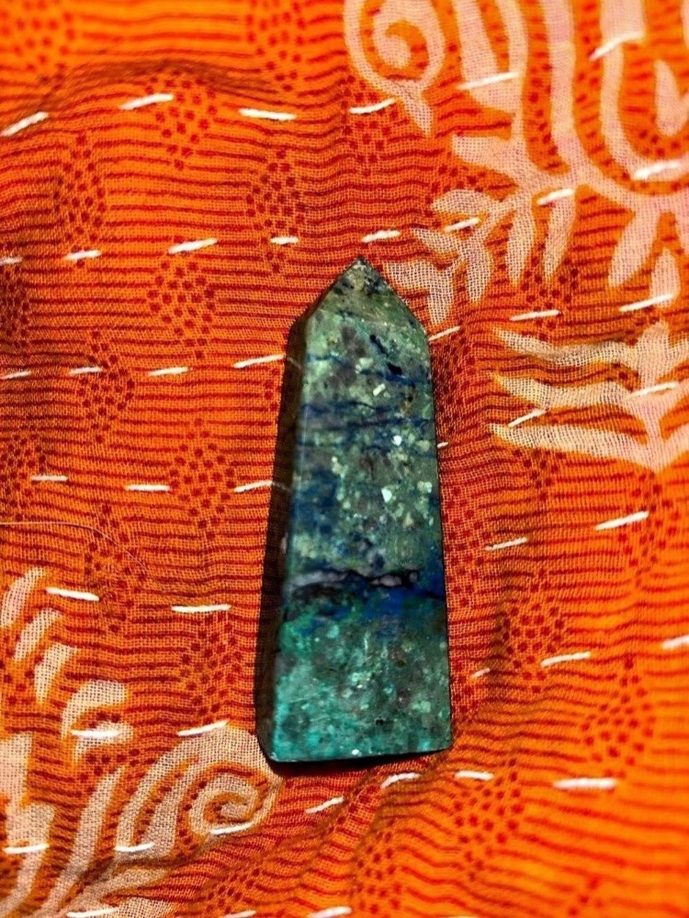 polished Chrysocolla crystal tower with deep blue Azurite and green Malachite in